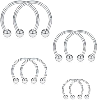 SCERRING 8PCS 16G Stainless Steel Nose Septum Horseshoe Earring Eyebrow Septum Lip Helix Tragus Piercing Ring 6-12mm