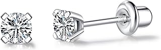 LUCKMORA 925 Sterling Silver Earrings Stud with Screwback Cubic Zirconia for Women Earring With Screw Backs CZ Hypoallergenic for Girls