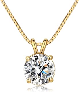 925 Sterling Silver Dainty Necklace for Women, 18K Gold Plated Round Brilliant Cut Solitaire Pendant Necklace for Women Girls, Classic 4 Prong 20''Dainty Chain Necklace 8mm/2carat