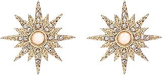 RUIZHEN Crystal Star Earrings Starburst Stud Earrings Women Girl's Sparkling Jewelry
