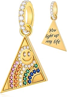 Dangle Pendant Charm-925 Sterling Silver Italian Horn, Puerto Rico Flag, Survivor Cancer Ribbon, Halloween Witch, Dog Pawprint, Shoot for the Moon, Gold Triangle Smile Beads, fits European Charms Bracelet, Gifts for Women/Friends/Children