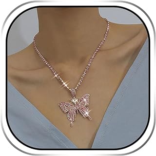EARENT Rhinestone Butterfly Choker Necklace Crystal Butterfly Pendant Necklaces Chain Sparkly Neck Jewelry for Women