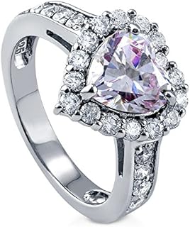 BERRICLE Sterling Silver Halo Wedding Engagement Rings Purple Cubic Zirconia CZ Heart Cocktail Ring for Women, Rhodium Plated Size 4-10