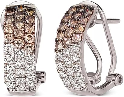 3 Carat Simulated Brown and White Diamond Hoop Earrings with Omega Back for Women, Round-Shaped, in Sterling Silver & 14K White Gold Plating