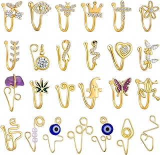 TAMHOO 25 Pcs Multi-Style Fake Nose Rings for Women and Men -Gold Plated Copper African Nose Cuff Non Piercing for Teen Grirls - Nice Gift for Her on Birthday/Valentines Day/Christmas