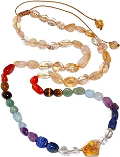 Jewever Citrine Long Necklaces for Women 7 Chakra Beaded Necklace Tumbled Stones Healing Crystals Spiritual November Birthstone Jewelry Reiki Energy Balance Gifts Adjustable (24"-30")