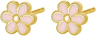 S925 Sterling Silver Push Back Pink Daisy Earrings for Women & Teen Girls, Hypoallergenic Tiny Floral Design, Nickel Free and Suitable for Piercings, Charming Gift Idea