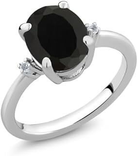 Gem Stone King 925 Sterling Silver Black Onyx and White Diamond Engagement Ring For Women (2.22 Cttw, Gemstone Birthstone, Available In Size 5, 6, 7, 8, 9)