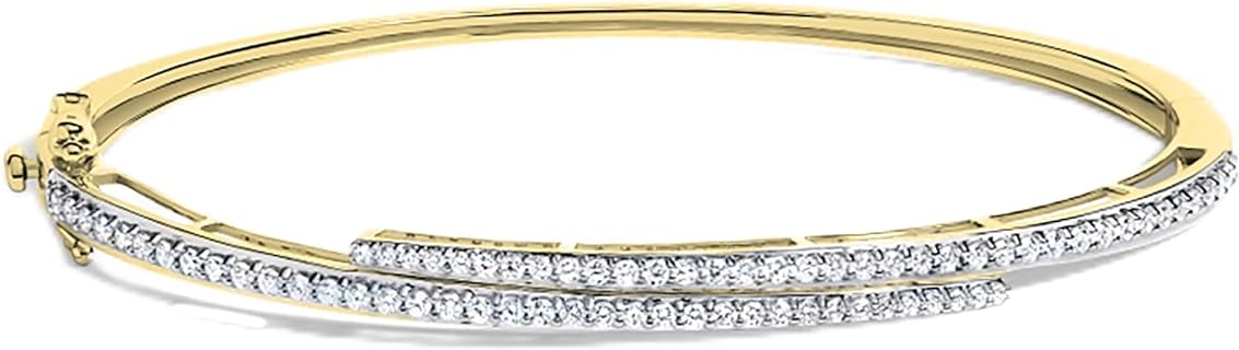 Fold-Over Clasp Lab Grown White Diamond Cuff Bangle Bracelet in Box Chain for Women with Wrap Over Design in 10K Yellow Gold