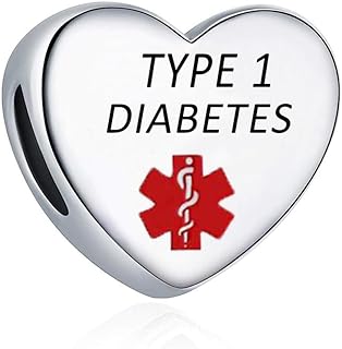 Medical Alert ID Diabetic Heart Charm Red First Aid Laser Engraved Health Alert Emergency Bead for Women Pandora Bracelets