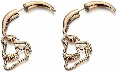 Halloween Hollow Skull Face Earrings, Punk Style Scary Pendant Earrings Skull Face Hoop Earrings for Women Earrings Jewelry