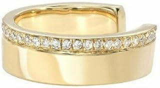 14K Yellow Gold Finished Huggie Ear Cuff Earrings with Lab Created Diamond for Sophisticated Jewelry Lover- Sterling Silver Crafted, Round Shape Design