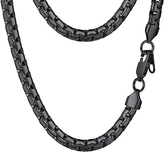 PROSTEEL Stylish Stainless Steel Flat Box Chain Necklace, Silver/Gold/Black Tone, Nickel-Free, Hypoallergenic Jewelry, 14”-30”, Come Gift Box