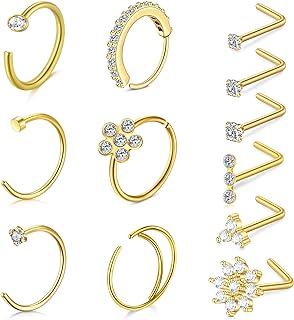 Mayhoop 20G Stainless Steel Nose Ring Hoop Nose Rings Studs Piercings Hoop Jewelry for Women Men 36Pcs