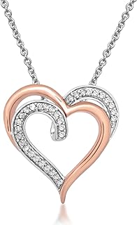 Lobster Clasp Double Heart Rose Gold Diamond Pendant Necklace with Cable Chain for Women, Rose-gold-plated-silver Love Design