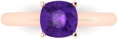 1.5 ct Cushion Cut Natural Amethyst 14k Yellow Gold Solitaire Wedding Engagement Bridal Promise Ring