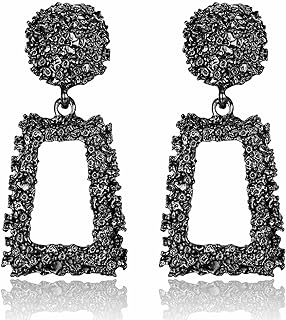 Jstyle Gold Statement Clip On Earrings for Women, Big Rectangle Geometric Dangle Clip Earrings Fashion Large Gold Silver Hot Pink Drop Earrings for Women Non Pierced