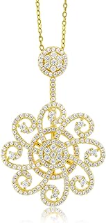 Playful Roulette Spinning Pendant with White CZ Gemstone - Yellow Gold Plated 925 Sterling Silver Necklace with Spring Ring Clasp