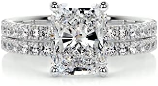 Women's Radiant Cut Moissanite 2 CT Wedding Ring Set with Sterling Silver, Available in 10K, 14K, 18K Gold, Adjustable Size - Epitome of Elegance and Sophistication