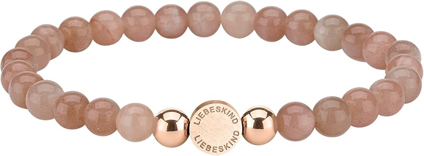 Pink Opal Beads Armband von Liebeskind Berlin mit flexiblem Zugarmband, 6 mm Größe, rosévergoldet Edelstahl Logotag, ideal für Frauen zu jedem Anlass