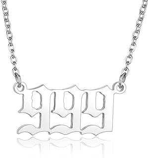 Angel Number Necklace Stainless Steel Old English Numerology Jewelry 111 222 333 444 555 666 777 888 999 Lucky Number Minimalist Pendant for Women