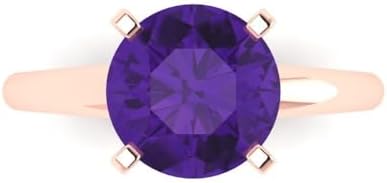 Natural 2.5Ct Round Cut Amethyst Engagement Ring - Rose Gold Solitaire Bridal Promise Ring - Size 3.5