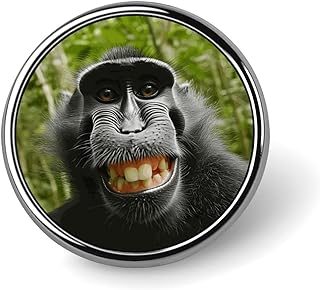 Monkey Animal Selfie Round Brooch Pin Badge Lapel Tie Pin for Women Men Office Worker Teacher Decor