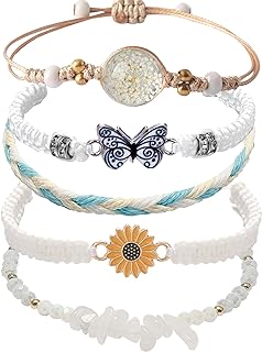 HEYu String beads Charm Bracelets set for Girls exquisite Cute Cartoon Daisy Butterfly Flower Beads Bracelets for woman and Teen girls Adjustable bracelet jewelry birthday Gift For Friends