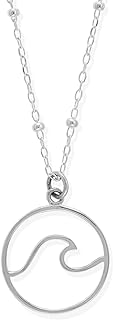 Boma Jewelry Sterling Silver Wave Water Element Circle Round Pendant Necklace, 18 Inches