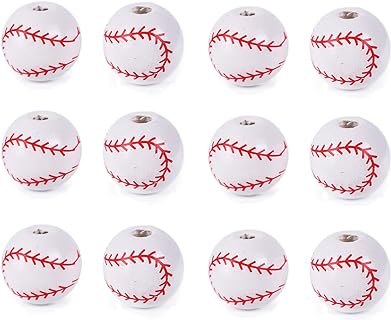 100pcs Wood Sports Beads, Basketball Tennis Volleyball Baseball Football Sports Wooden Beads Spacer Loose Beads for Bracelet Necklace Jewelry Making DIY Crafting (Baseball)