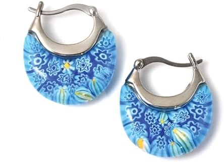 Shop LC Colorful Murano Style Millefiori Glass Hoop Earrings for Women Daisy Flower Stainless Steel Jewelry Trendy Birthday Gifts for Women 11.6 Gms