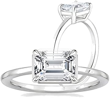 2 CT Emerald Cut VVS1 Colorless Moissanite Engagement Ring Wedding Bridal East West Set for Women Moissanite Rings Gifts Anniversary Promise Her, 925 Sterling Silver