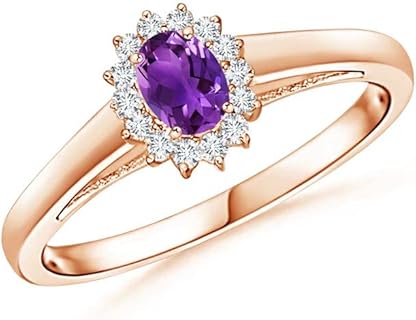 14K Rose Gold Angara Amethyst Engagement Ring with White Diamond Accents for Women - Timeless Halo Design Jewelry Gift