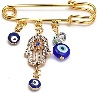 FADBBW Turkey Evil Eye Rhinestone Charm Blue Lucky Eyeball Hands Brooch Pins Jewelry for Good Luck