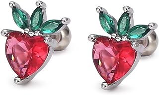 Sparkling Strawberry Stud Earrings with Cubic Zirconia Gems and Push Back Finding for Women and Girls - Charming Fruit Design