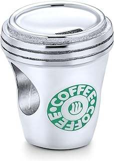 Word Latte Lover Travel Mug Cup Heart Coffee Art Charm Bead For Women Student Teen Oxidized .925 Sterling Silver Fits European Charm Bracelet