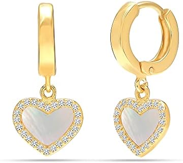 LeCalla Sterling Silver Lightweight Hoop Earrings with Hinged Back, Mother of Pearl Stud Drop Design for Women from India