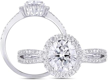 DovEggs Split Shank Engagement Ring in Sterling Silver with 1ct Oval Cut Moissanite for Women, Size 5 - Dazzling Wedding or Anniversary Band