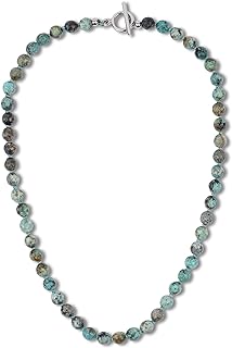 African Turquoise Beaded Necklace with Ball Chain and Toggle Clasp for Men - Hand-Knotted Design