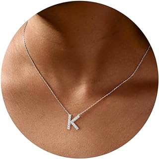 Jewlpire 925 Sterling Silver Spring Ring Clasp Cable Chain 'A' Pendant Necklace, Embellished with Cubic Zirconia for Women and Girls, Hypoallergenic and Adjustable Length - Set in Aesthetic, Three-Dimensional Design