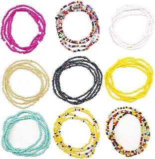 9 Pieces Tiny Seed Beaded Bracelet Boho Hawaiian White Rainbow Adjustable Colorful Bracelet for Women Girls Summer Handmade Turquoise Beach Beads Jewelry