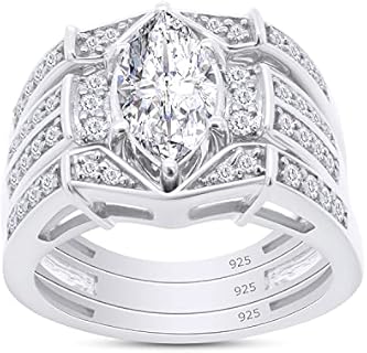 Rose Gold Plated Marquise Moissanite Wedding Ring Set, Sterling Silver Size 4 for Women, Luxurious Round Cut Design - SAVEARTH DIAMONDS