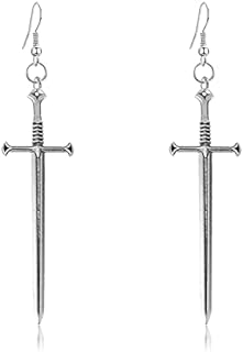 Unique Handmade Punk Gothic Long Dagger Sword Earrings Personalized Vintage Silver Knife Dangle Drop Earrings for Women Trendy Men Statement Jewelry Gifts