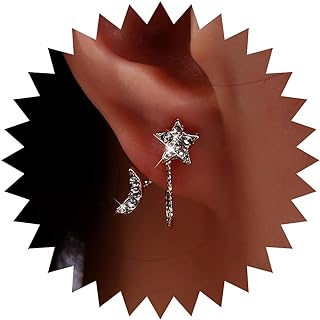 Yheakne Boho Crystal Moon Star Earrings Gold Rhinestone Star Stud Earrings Sparkly Star Crescent Earrings Cz Star Ear Claw Earrings Jewelry for Women and Girls