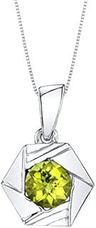 Peora Sterling Silver Box Chain Necklace with Spring Ring Clasp, Women's Solitaire Round Peridot Crystal Pendant