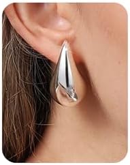 PANSHI Chunky Gold Hoop Drop Earrings | Sterling Silver Post Teardrop Earrings for Women