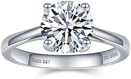 Moissanite Rings for Women,1-2 Carat D VVS1 Clarity Round Brilliant Cut Diamond Engagement Rings 18K White Gold Plated 925 Sterling Silver Promise Ring Size 6-8(6, 2CTTW)