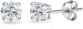Sterling Silver Push-Back White Sapphire Round-Cut Solitaire Stud Earrings