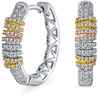 Women's Holiday Bridal Gold and Silver-Plated Rhodium-Brass Hoop Earrings Enhanced with Micro Pave Cubic Zirconia, With Safe Hinge Notched Post Back-Finding, Ideal for Wedding, Prom and Formal Parties