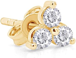 Half Pair 14k Gold Natural Round Cut Diamond 3 Stone Triangle Cluster Single Stud Earrings Jewelry For Womens (0.05 Cttw-0.25 Cttw)
